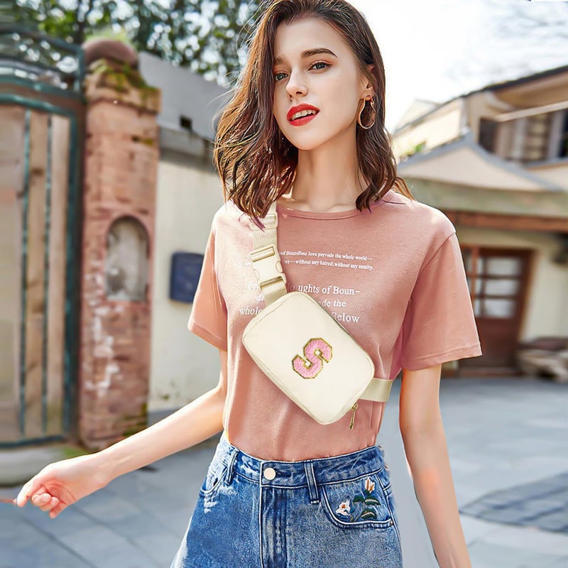 Gitus Personalized Gifts Birthday Gifts for Girls Fanny Pack Cross Body Bags with Initial Letter Preppy Stuff Gifts for Her Girlfriend Wife Sister Friends Mom (Ivory-S) - Image 2